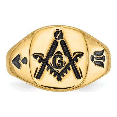 Men's 14K Yellow Gold Black Enamel Masonic Ring – view 4