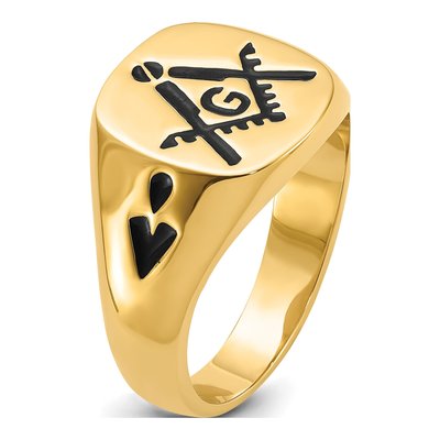Men's 14K Yellow Gold Black Enamel Masonic Ring – view 6