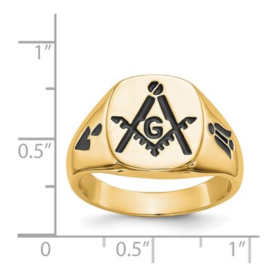 Men's 14K Yellow Gold Black Enamel Masonic Ring – view 8