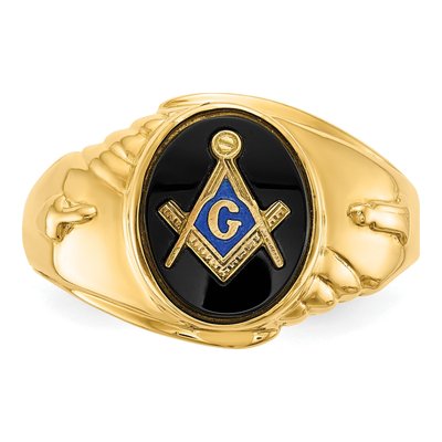 Men's 14K Yellow Gold Onyx Masonic Ring – view 5