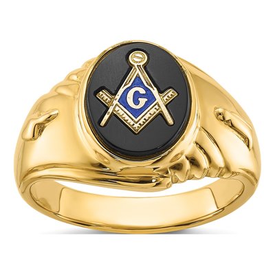 Men's 14K Yellow Gold Onyx Masonic Ring