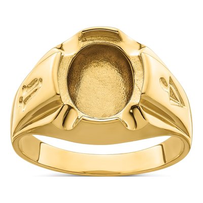 Men's 14K Yellow Gold Grooved Masonic Ring Mounting