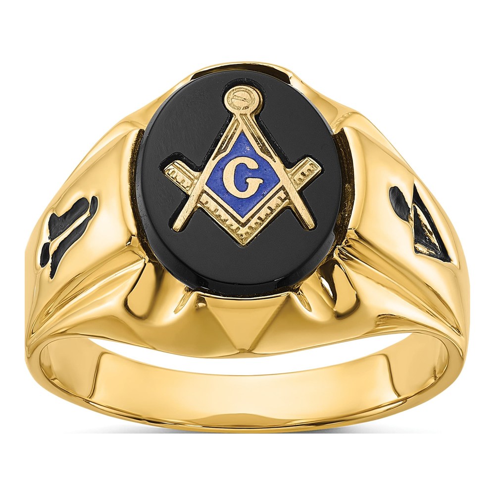 Men's 14K Yellow Gold Onyx Masonic Ring