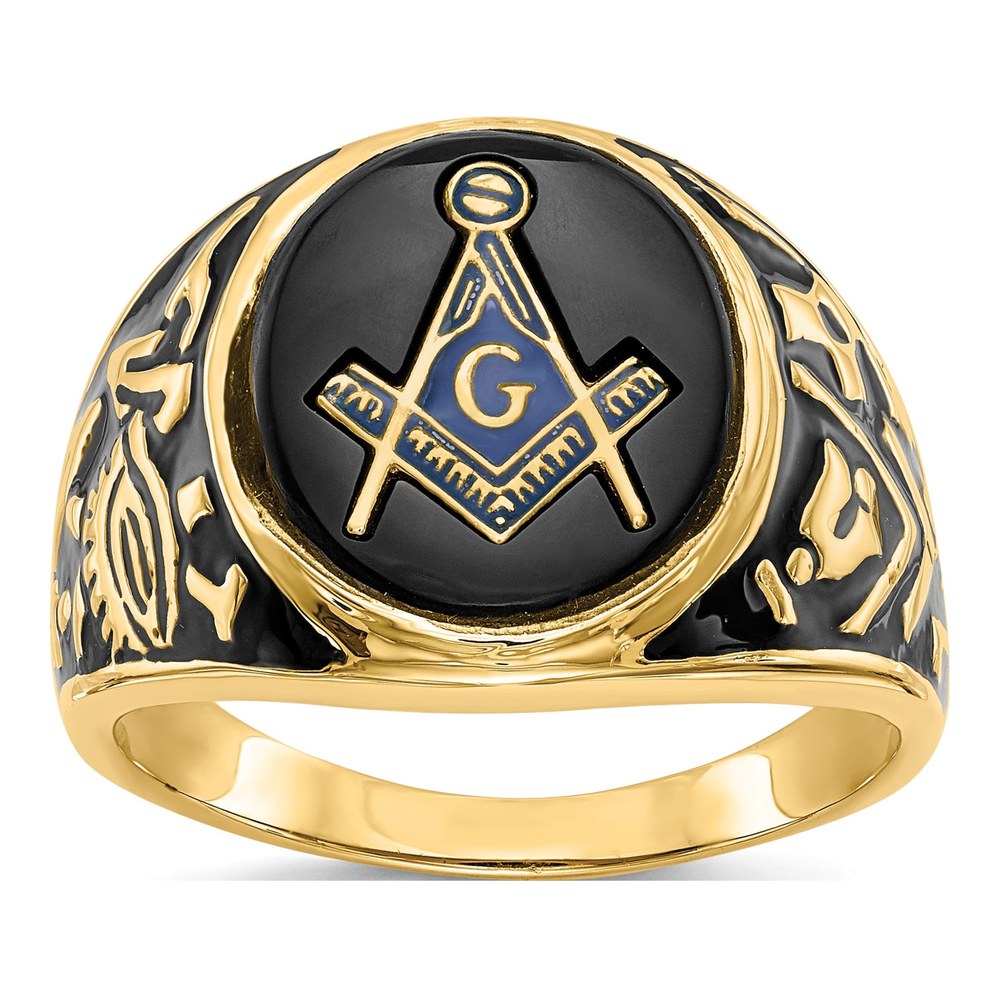 Men's 14K Yellow Gold Masonic Onyx Ring