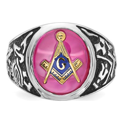 Men's 14K White Gold Lab-Created Ruby Masonic Ring – view 4