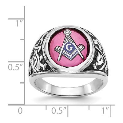 Men's 14K White Gold Lab-Created Ruby Masonic Ring – view 6