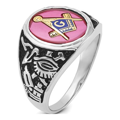 Men's 14K White Gold Lab-Created Ruby Masonic Ring – view 8