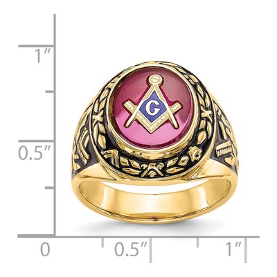Men's 14K Yellow Gold Lab-Created Ruby Masonic Ring – view 4