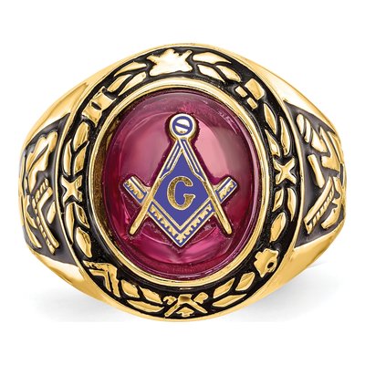 Men's 14K Yellow Gold Lab-Created Ruby Masonic Ring – view 6