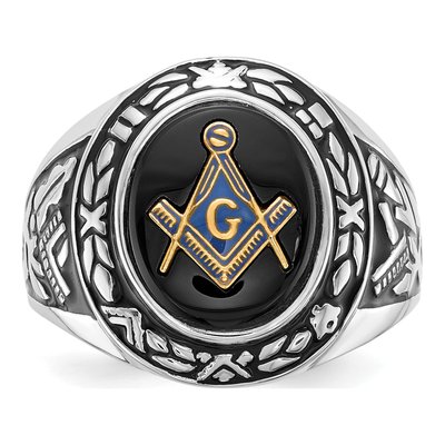 Men's 14K White Gold Onyx Masonic Ring – view 5