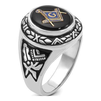 Men's 14K White Gold Onyx Masonic Ring – view 8