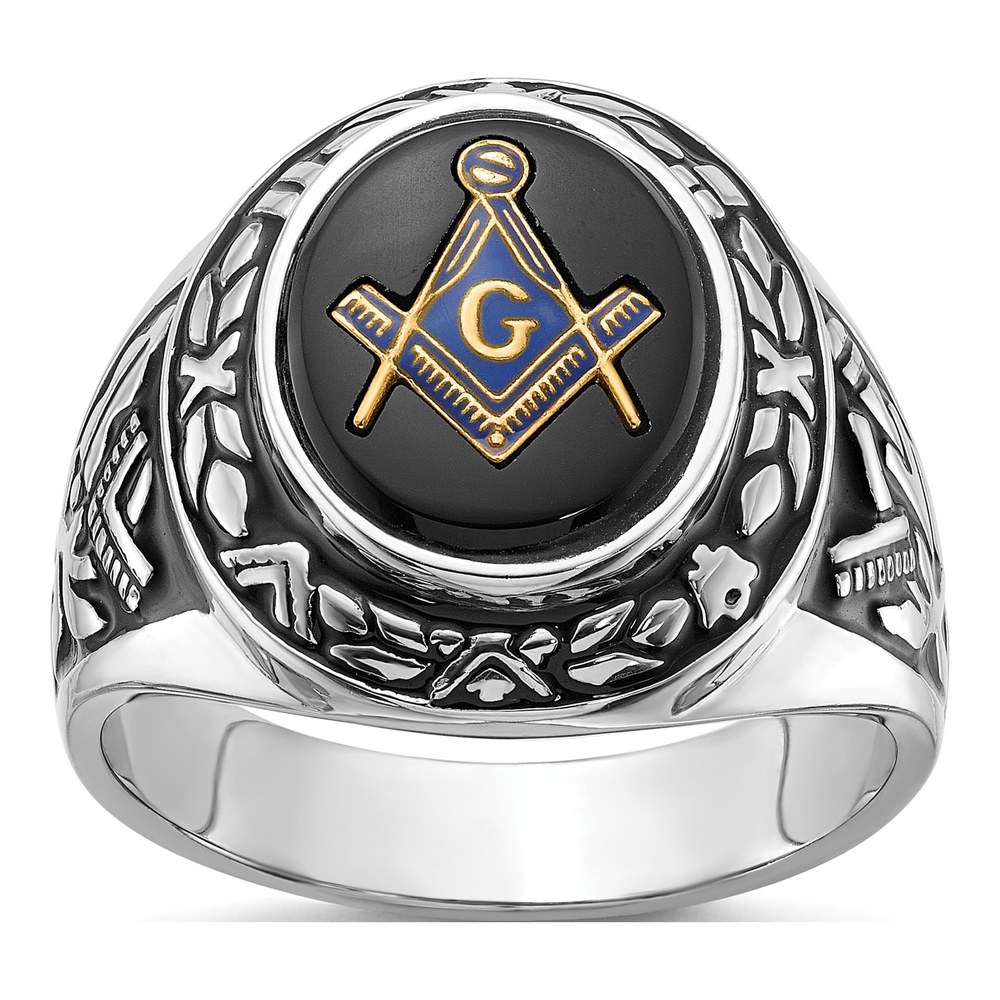 Men's 14K White Gold Onyx Masonic Ring
