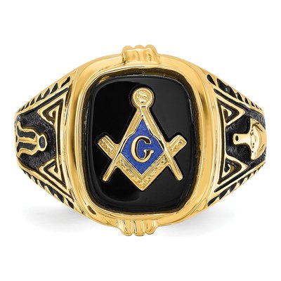 Men's 14K Yellow Gold Onyx Masonic Ring – view 4