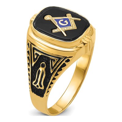 Men's 14K Yellow Gold Onyx Masonic Ring – view 8