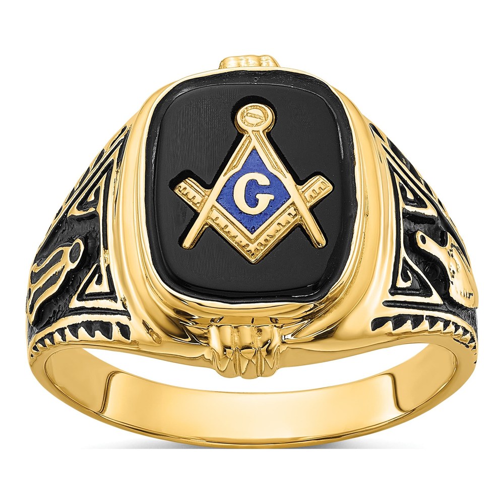 Men's 14K Yellow Gold Onyx Masonic Ring