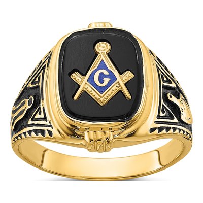 Men's 14K Yellow Gold Onyx Masonic Ring