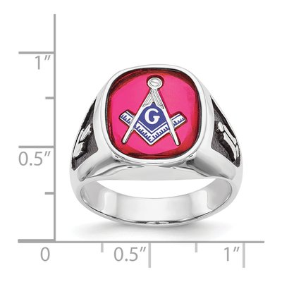 Men's 14K White Gold Lab-Created Ruby Masonic Ring – view 4