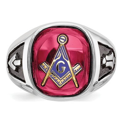 Men's 14K White Gold Lab-Created Ruby Masonic Ring – view 6