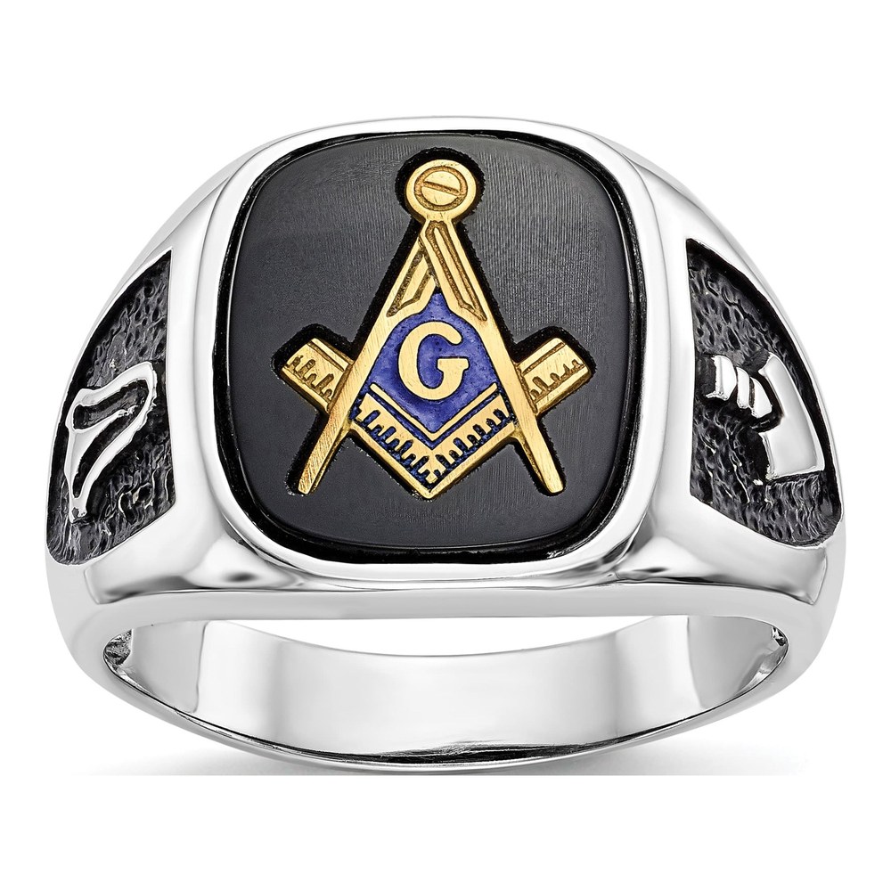 IB Goodman 14K White Gold Onyx Masonic Ring for Men