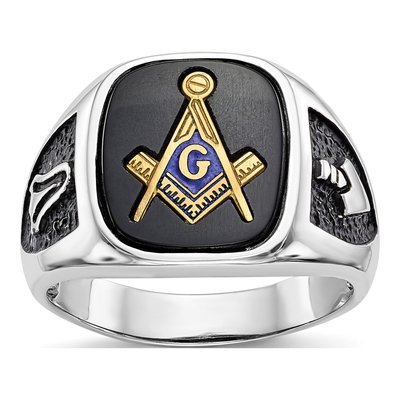 IB Goodman 14K White Gold Onyx Masonic Ring for Men