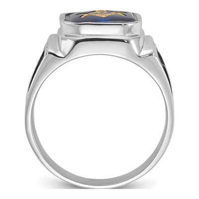 Men's 14K White Gold Simulated Blue Spinel Masonic Ring – view 2