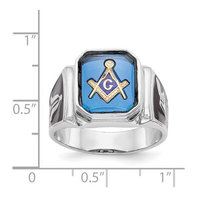 Men's 14K White Gold Simulated Blue Spinel Masonic Ring – view 3