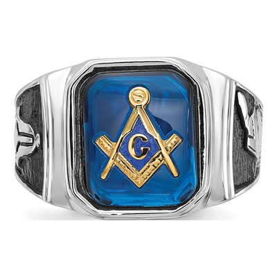 Men's 14K White Gold Simulated Blue Spinel Masonic Ring – view 5