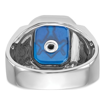 Men's 14K White Gold Simulated Blue Spinel Masonic Ring – view 6