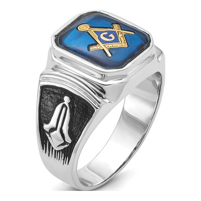 Men's 14K White Gold Simulated Blue Spinel Masonic Ring – view 8
