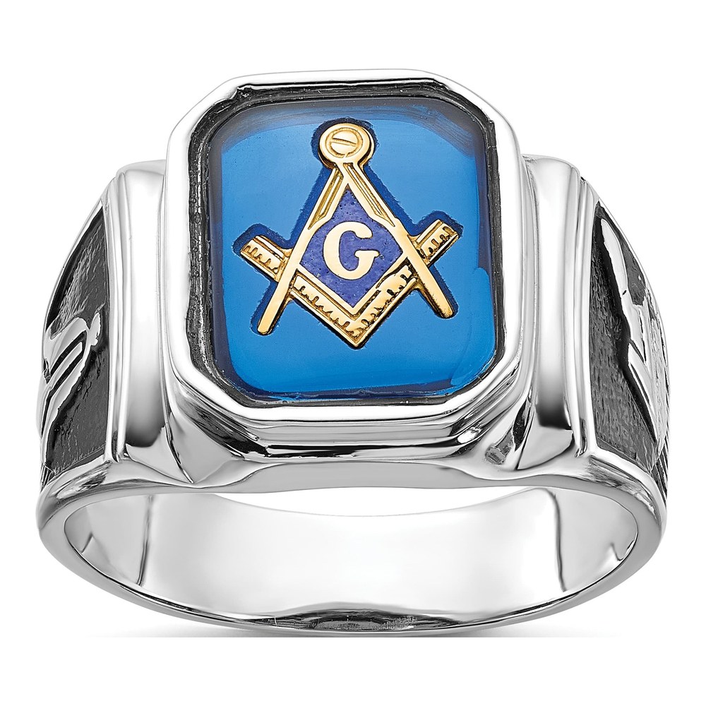 Men's 14K White Gold Simulated Blue Spinel Masonic Ring