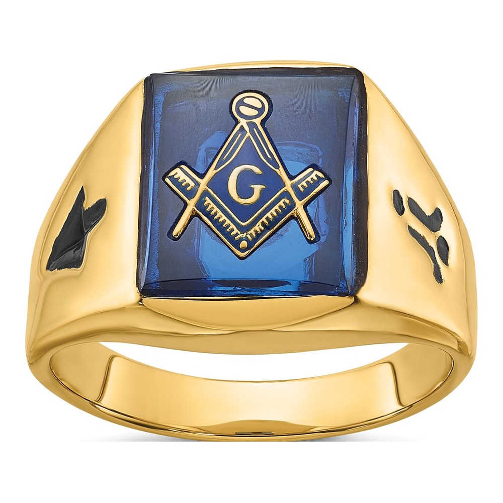 IB Goodman 14K Yellow Gold Masonic Ring, Blue Spinel