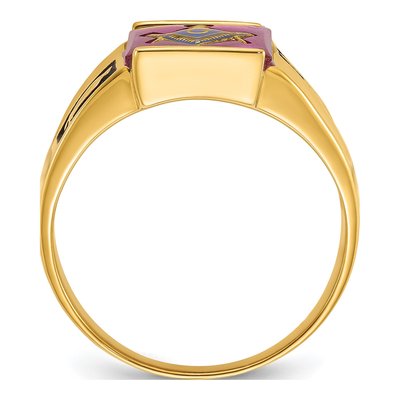 Men's 14K Yellow Gold Lab-Created Ruby Masonic Ring – view 3