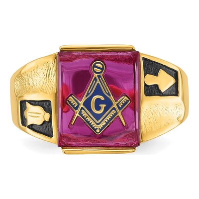 Men's 14K Yellow Gold Lab-Created Ruby Masonic Ring – view 5