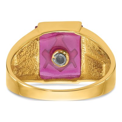 Men's 14K Yellow Gold Lab-Created Ruby Masonic Ring – view 6