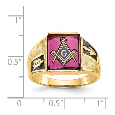 Men's 14K Yellow Gold Lab-Created Ruby Masonic Ring – view 7