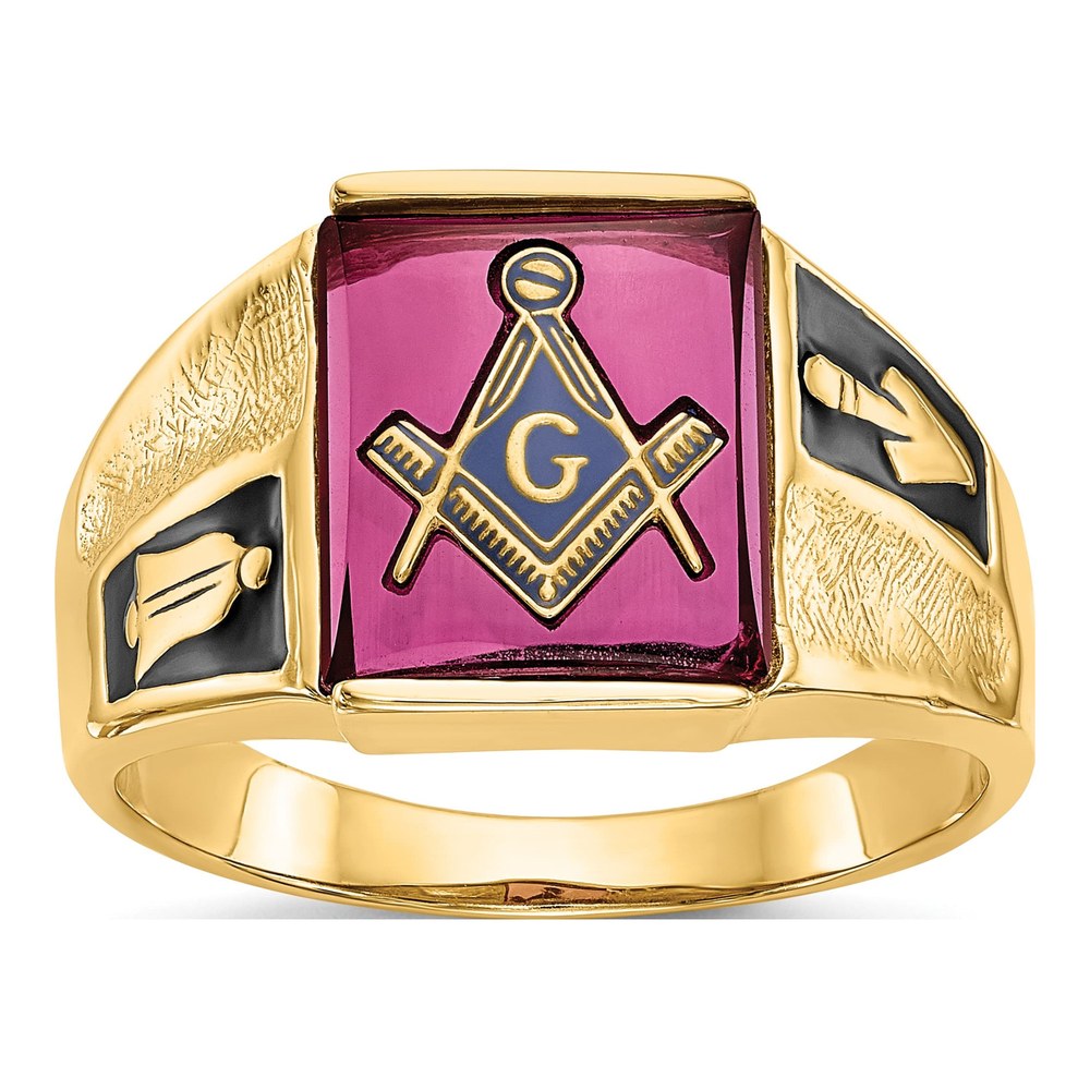 Men's 14K Yellow Gold Lab-Created Ruby Masonic Ring