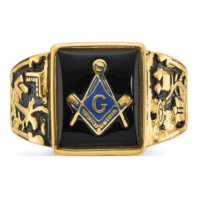 Men's 14K Yellow Gold Onyx Textured Ring – view 5
