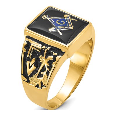 Men's 14K Yellow Gold Onyx Textured Ring – view 8
