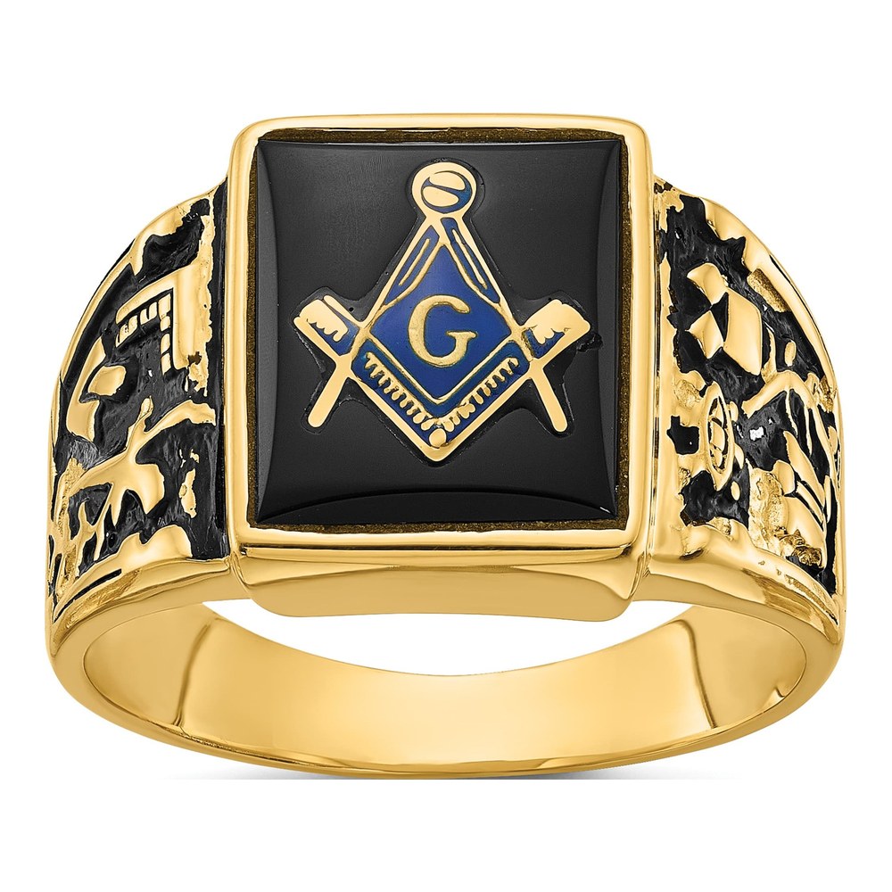 Men's 14K Yellow Gold Onyx Textured Ring