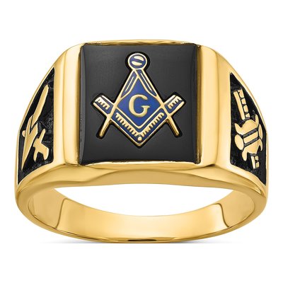 Men's 14K Yellow Gold Onyx Masonic Ring Mounting