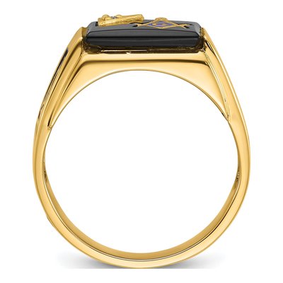 Men's 14K Yellow Gold Onyx & Diamond Masonic Ring – view 3