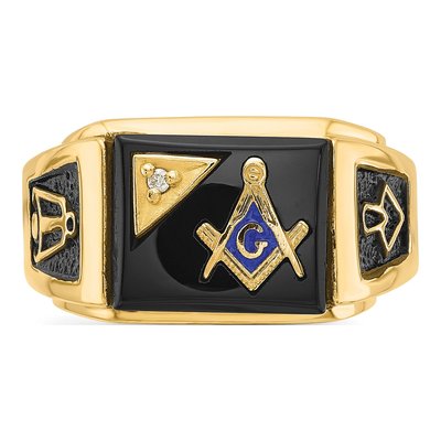 Men's 14K Yellow Gold Onyx & Diamond Masonic Ring – view 6