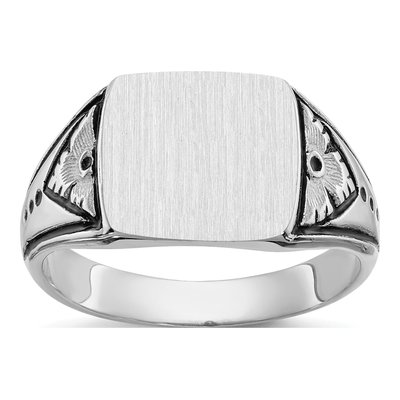Men's 14K White Gold Antiqued Signet Ring