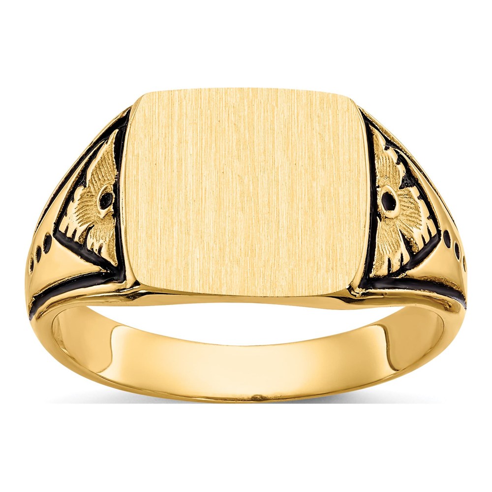 14K Yellow Gold Square Antiqued Signet Ring