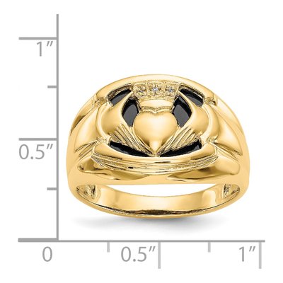 Men's 14K Yellow Gold Onyx & Diamond Claddagh Ring – view 4