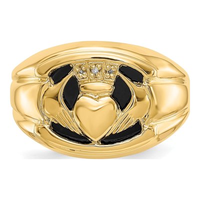 Men's 14K Yellow Gold Onyx & Diamond Claddagh Ring – view 6