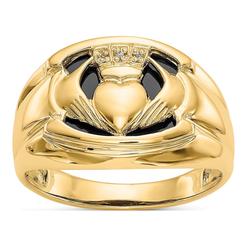 Men's 14K Yellow Gold Onyx & Diamond Claddagh Ring