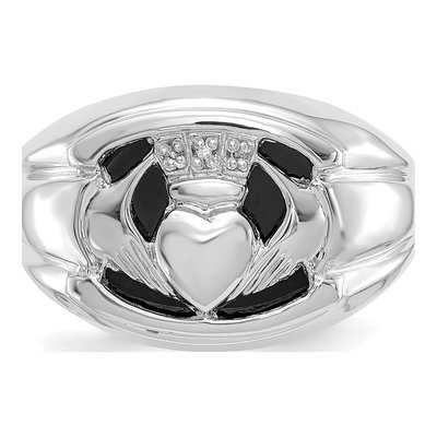 Men's 14K White Gold Onyx & Diamond Claddagh Ring – view 5
