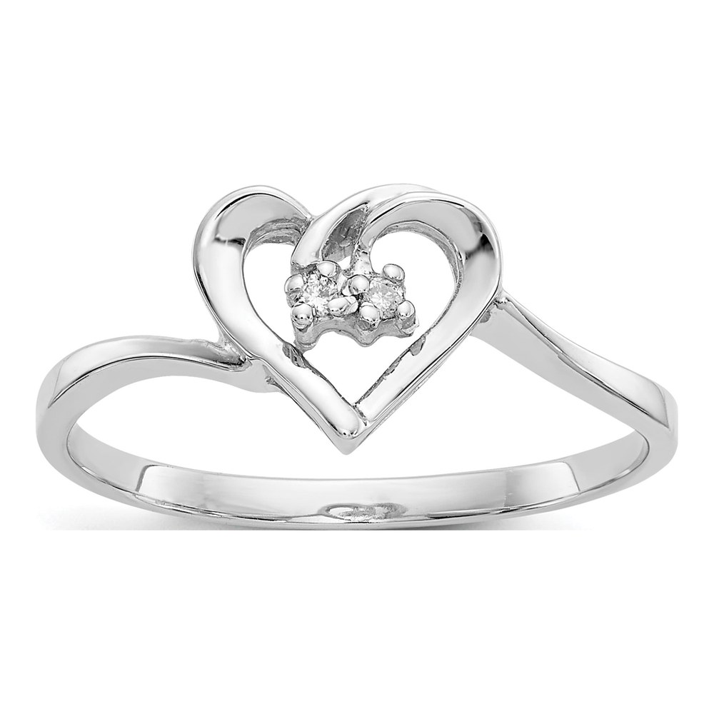 14K White Gold Rhodium-Plated Aa 0.008ct Diamond Heart Ring