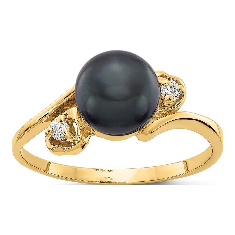 14K Yellow Gold 1/20 ct tw Black Freshwater Cultured Pearl & Diamond Ring